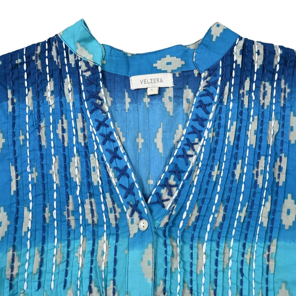 Velzera Womens Size Large Bohemian Mini Dress Embroidered Boho Hippie Tunic Top - Picture 5 of 7